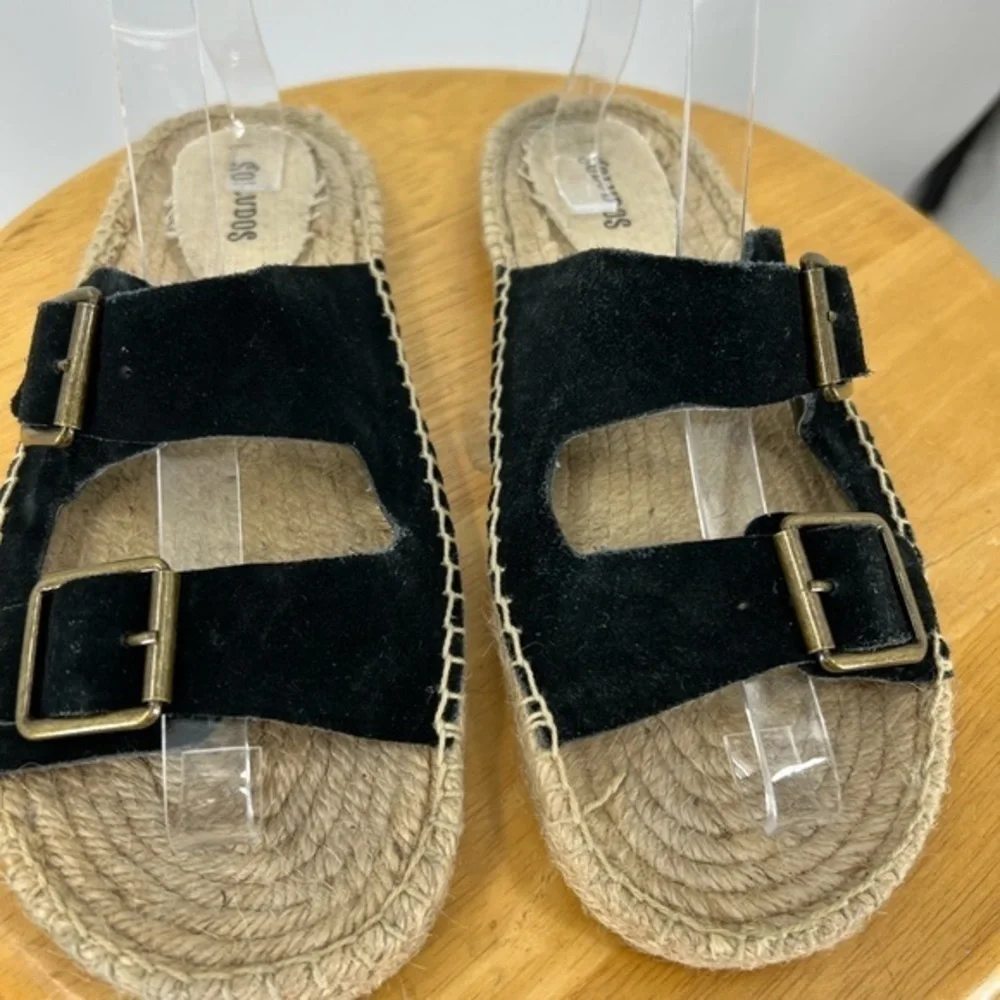 Soludos double black suede strap espadrille slide on sandal 8 - Picture 8 of 13